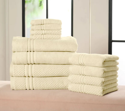 12-Piece 100% Cotton Bath Towel Set Solid and Textured Towels
