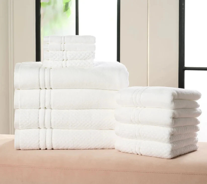 12-Piece 100% Cotton Bath Towel Set Solid and Textured Towels