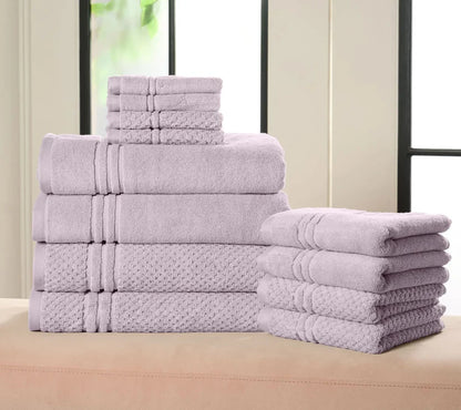 12-Piece 100% Cotton Bath Towel Set Solid and Textured Towels