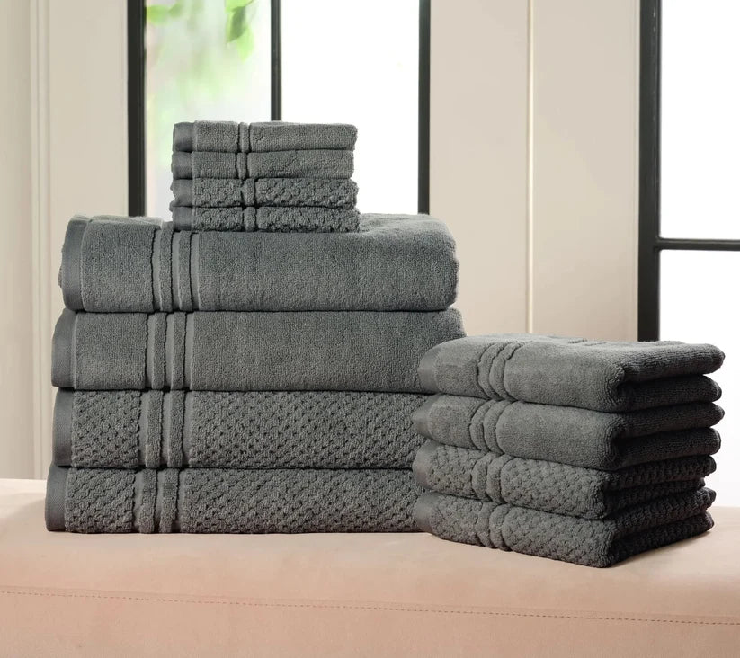 12-Piece 100% Cotton Bath Towel Set Solid and Textured Towels