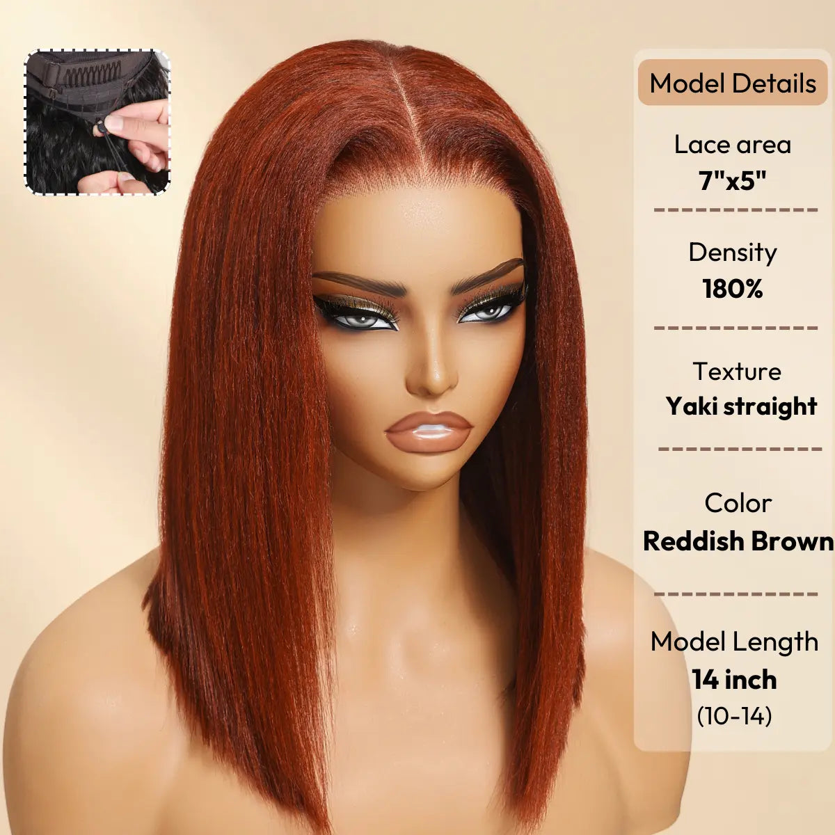 Glueless Yaki Straight Bob Wig 7x5 HD Lace Human Hair