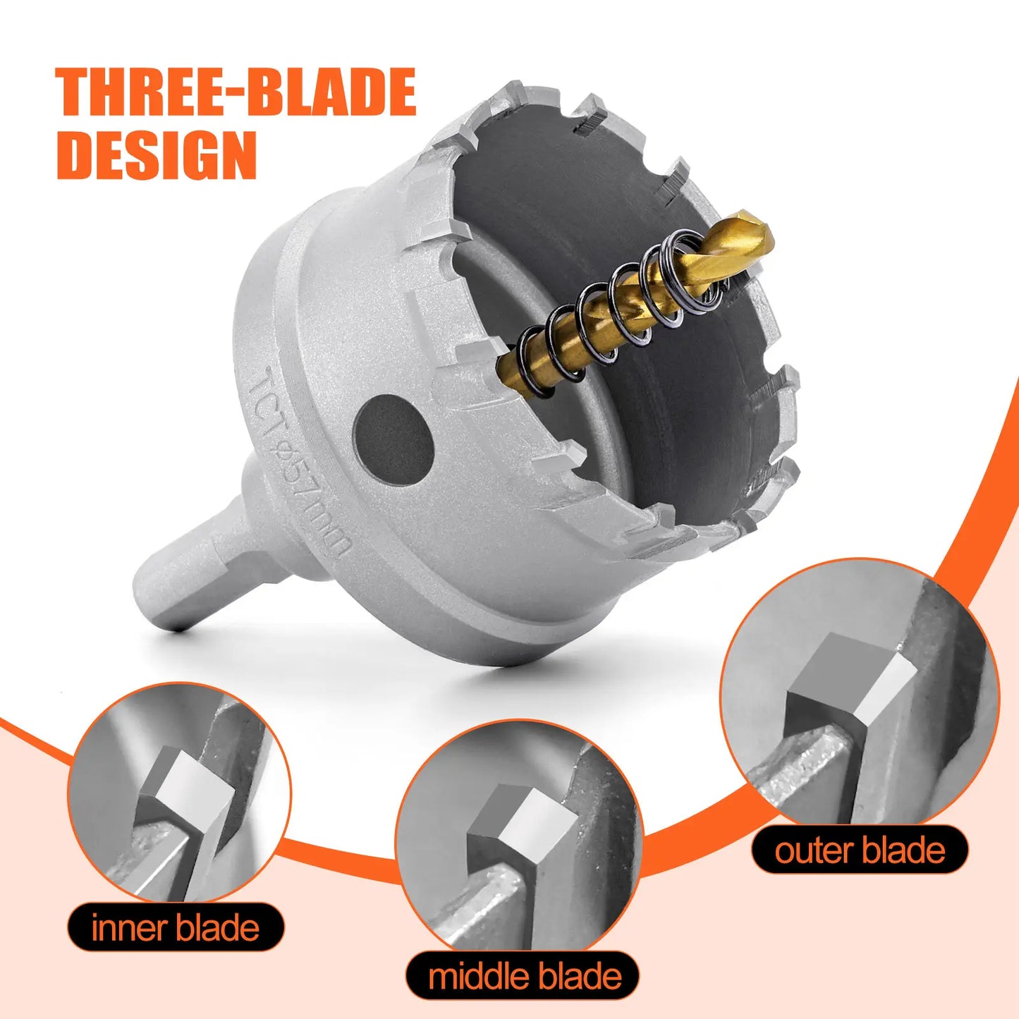 Carbide TCT Hole Saw Kit 5/8"-2-1/4" for Precision Cutting Stainless Steel Iron Copper Brass