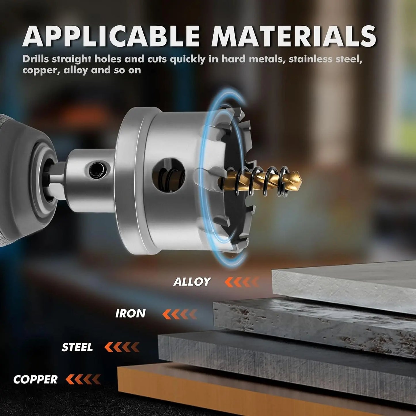 Carbide TCT Hole Saw Kit 5/8"-2-1/4" for Precision Cutting Stainless Steel Iron Copper Brass