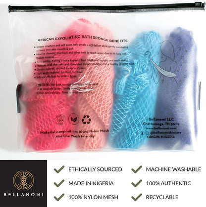 4-Piece Set African Exfoliating Bath Net / Long Bath Sponge