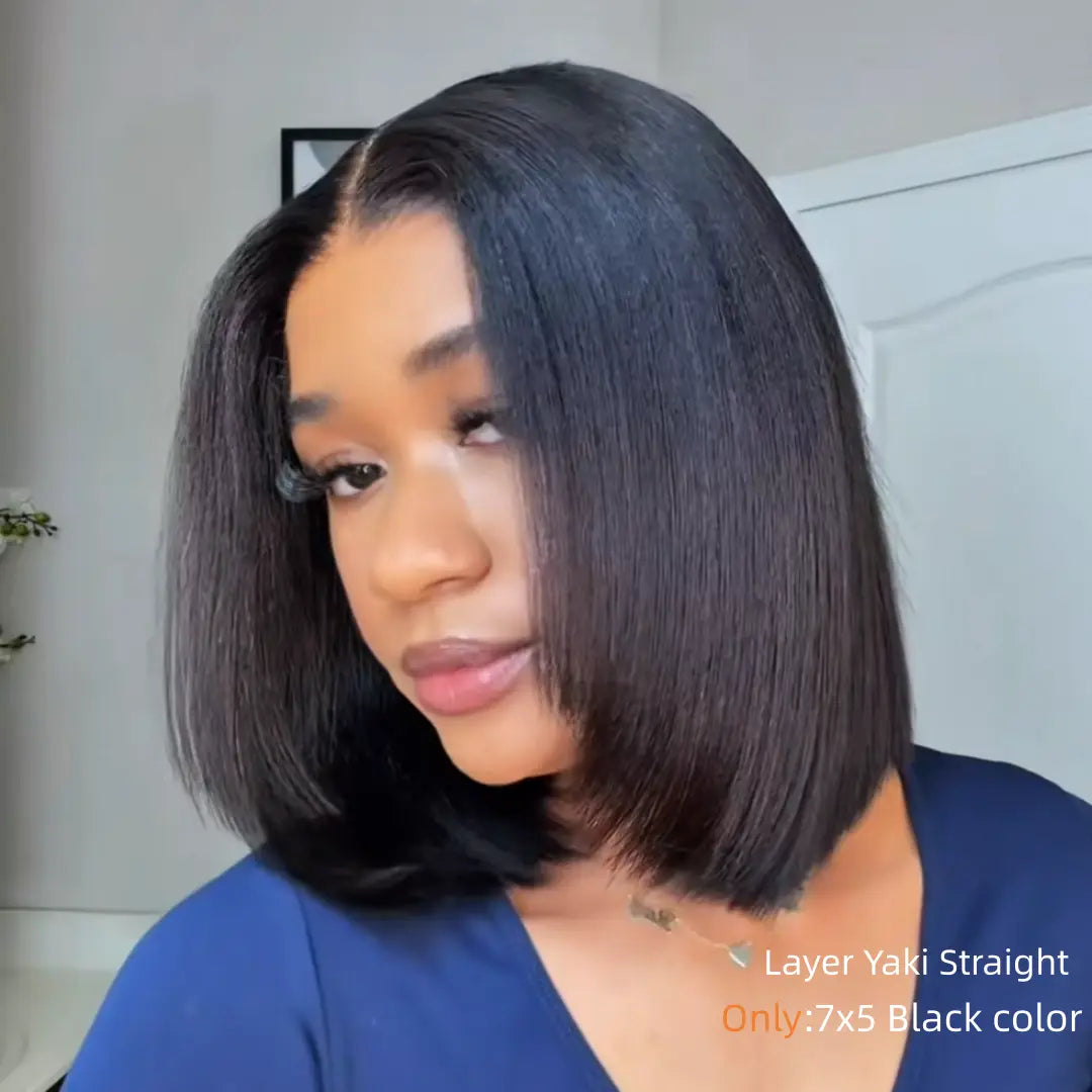 Glueless Yaki Straight Bob Wig 7x5 HD Lace Human Hair