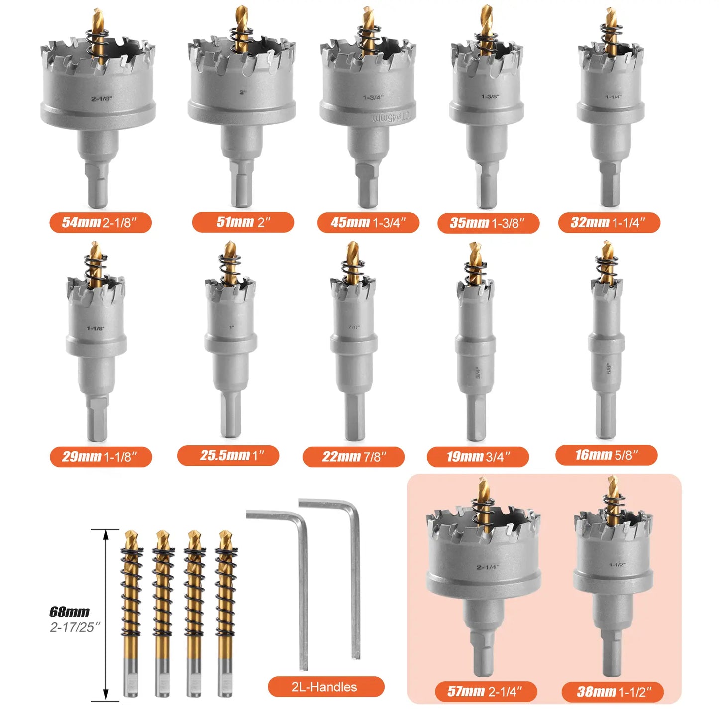 Carbide TCT Hole Saw Kit 5/8"-2-1/4" for Precision Cutting Stainless Steel Iron Copper Brass