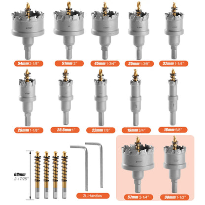 Carbide TCT Hole Saw Kit 5/8"-2-1/4" for Precision Cutting Stainless Steel Iron Copper Brass