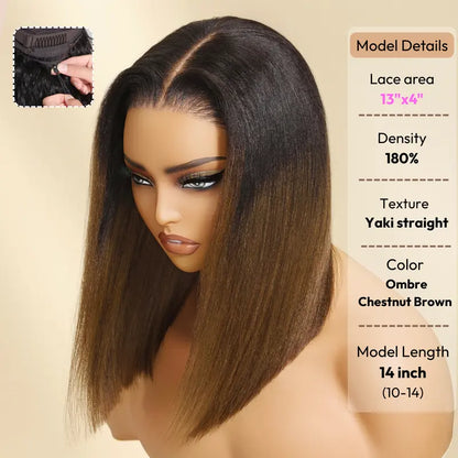 Glueless Yaki Straight Bob Wig 7x5 HD Lace Human Hair