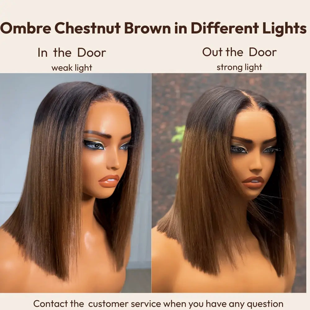 Glueless Yaki Straight Bob Wig 7x5 HD Lace Human Hair