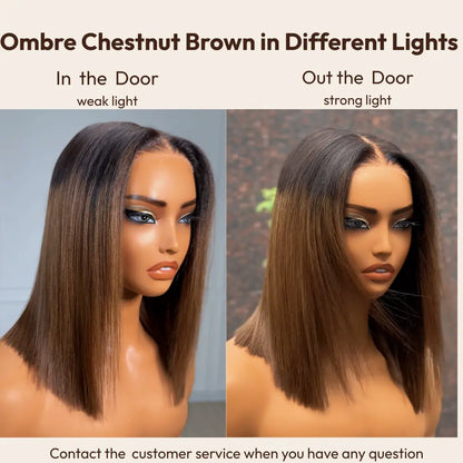 Glueless Yaki Straight Bob Wig 7x5 HD Lace Human Hair