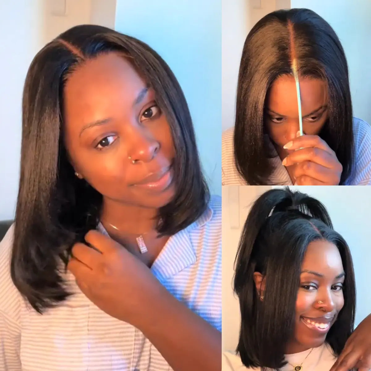 Glueless Yaki Straight Bob Wig 7x5 HD Lace Human Hair