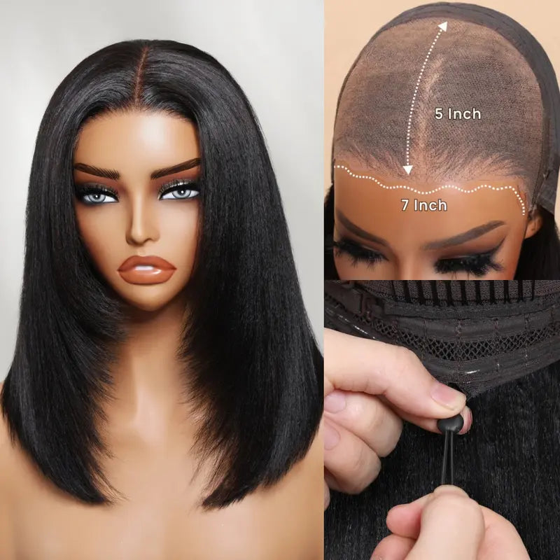Glueless Yaki Straight Bob Wig 7x5 HD Lace Human Hair
